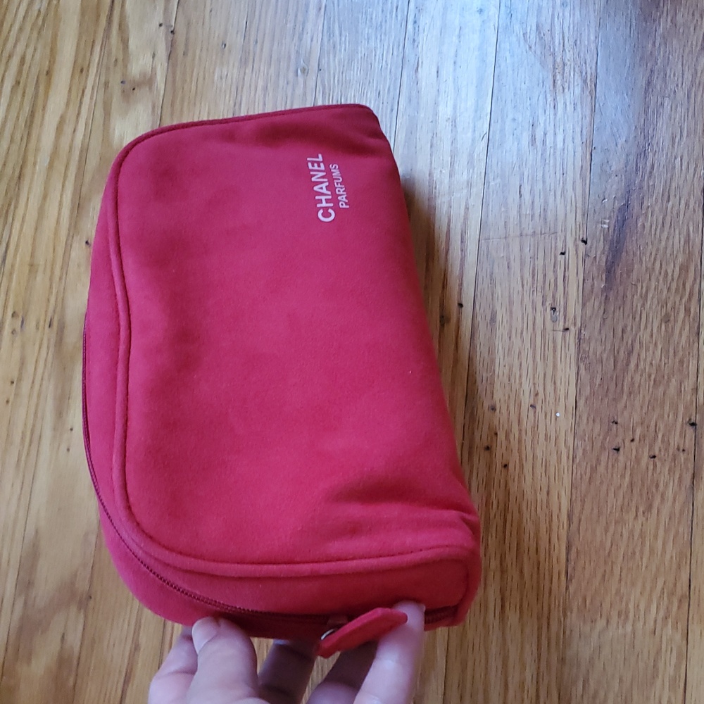 Chanel Travel  Red Suede  Cosmetic Bag